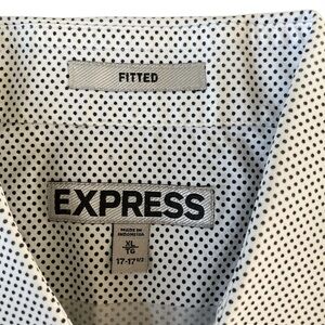 Express XL Men's Black and White Button Down Fitted Dot Shirt 17-17 1/2